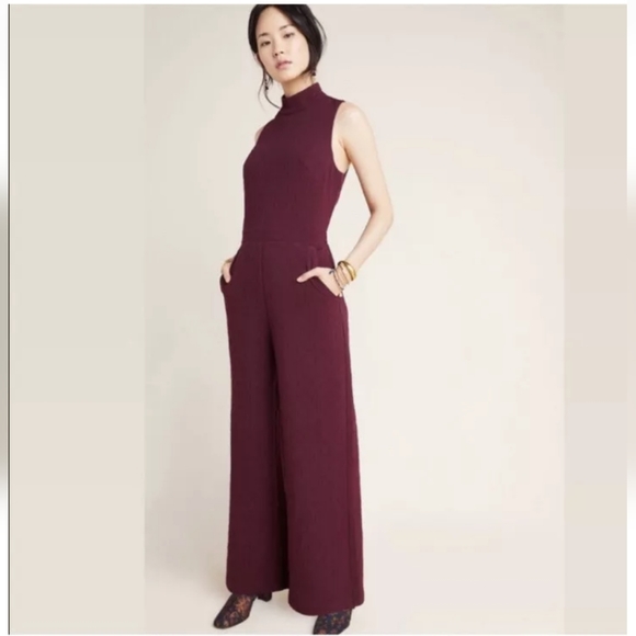 Anthropologie Pants - New Anthropologie Jumpsuit Eva Franco textured mock neck plum color size XS